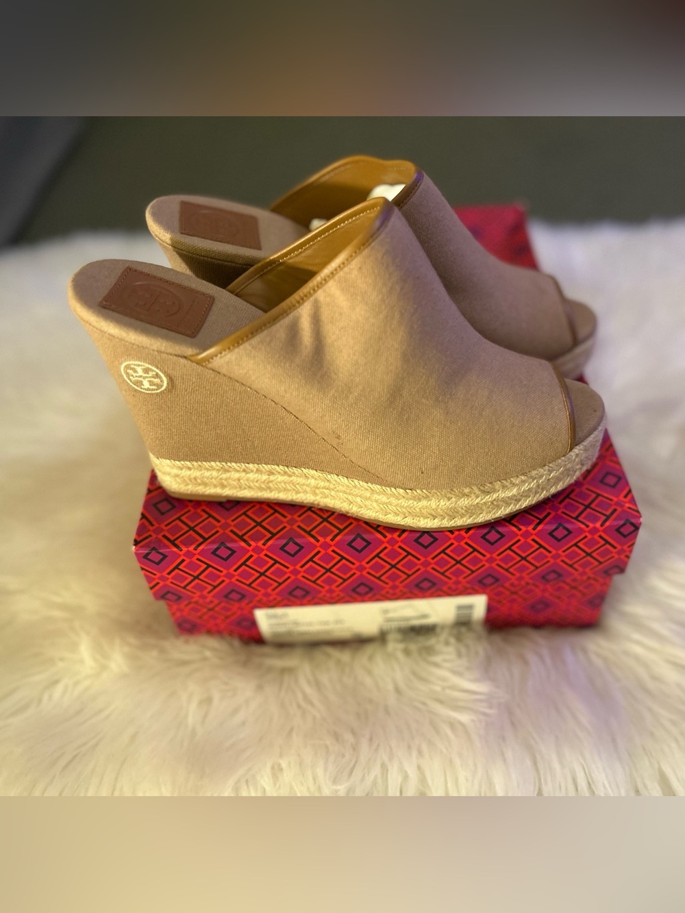Tory Burch Beige Espadrille Wedge Mule